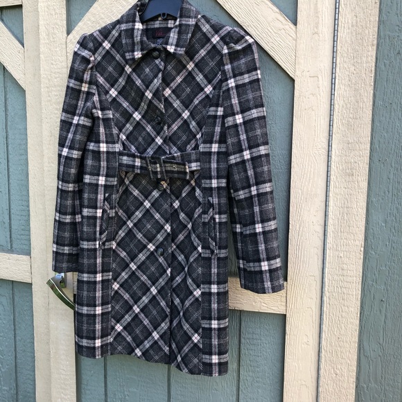 Grey plaid white and red coat 6 feminine belted - Picture 11 of 11